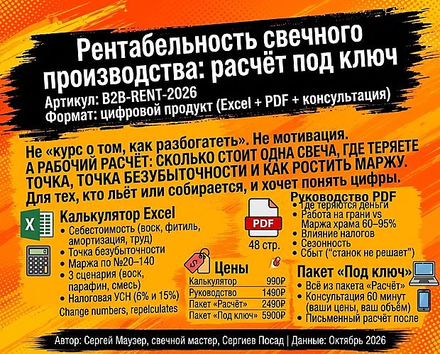 Рентабельность свечного производства: расчёт под ключ